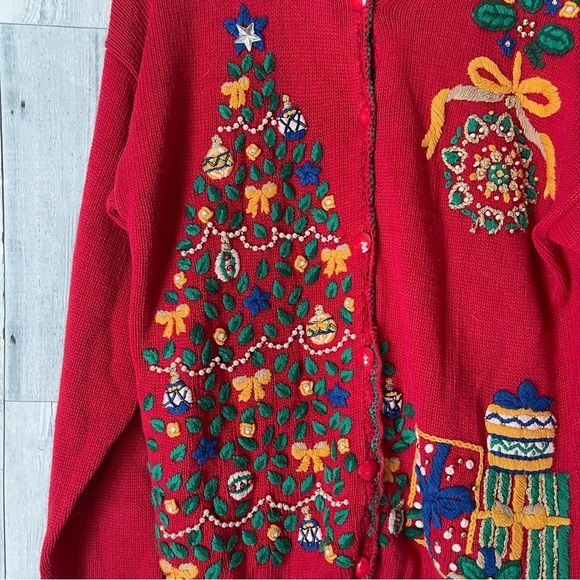 Vintage Work in Process Christmas Tree Cardigan size Large - Picture 2 of 9